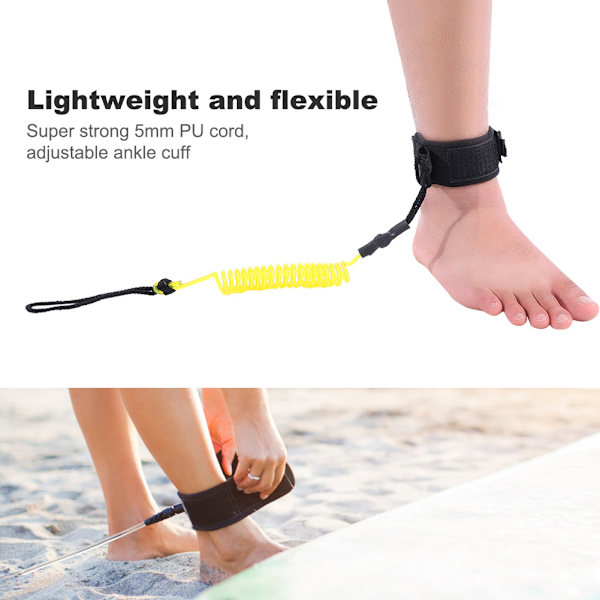 Stand Up Paddleboard 5mm Spiralformet Benrem / Surfboard Leash (gul)