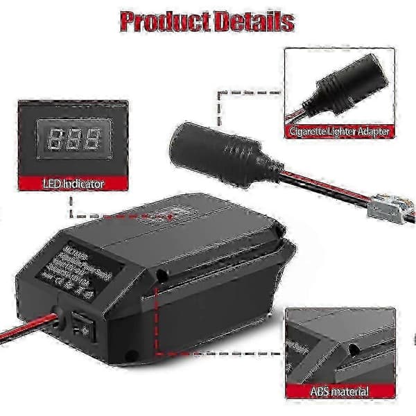 DC 18V til 12V step-down-konverter til Milwaukee M18 18V-batteri, cigarettænderadapter, Power Whe Edition 1107