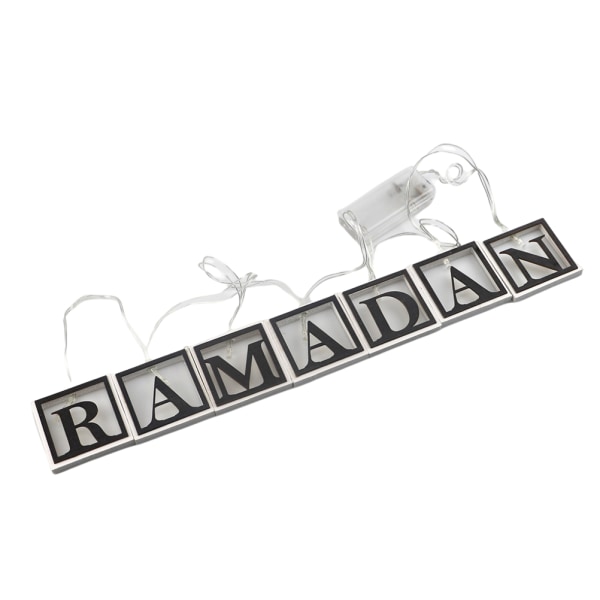 Ramadan LED String Lys Dekoration Træ Hule Bogstaver Pendel til Ramadan Eid Mubarak Home Decor