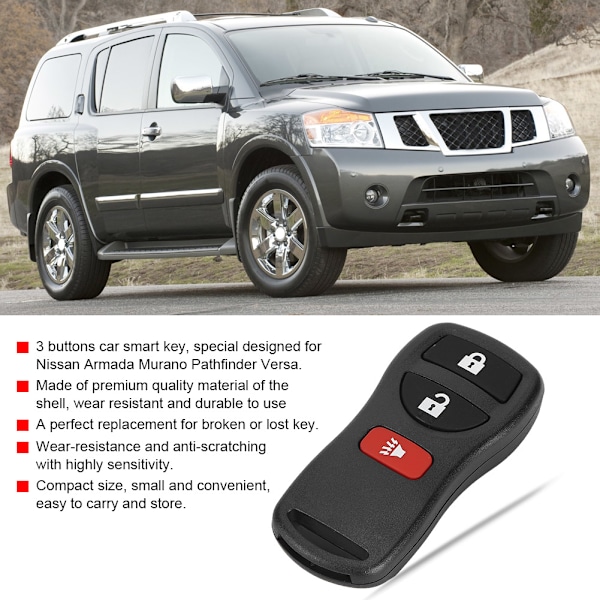 3-knapps Nyckellöst Fjärrkontrollbilnyckel Passar Nissan Armada Murano Pathfinder Versa KBRASTU15