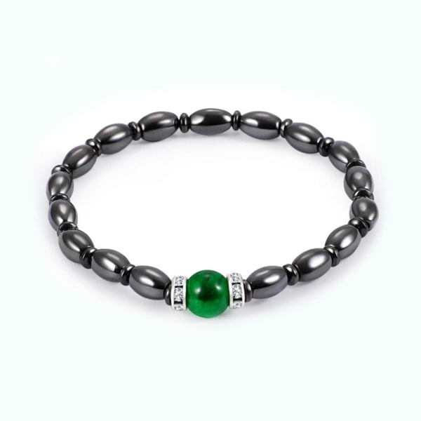 Magnetisk terapi Hematit armband viktminskning armband smycken med grön konstgjord ädelsten-+