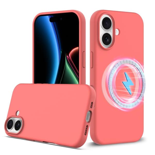 【BEMS】iPhone 17 Stöttåligt Silikonskal med MagSafe Rosa Orange