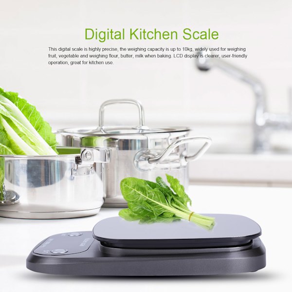 Digital Köksvåg - 10kg/1g Noggrannhet, LCD-Skärm, Rostfritt Stålbricka - Perfekt för Bakning och Matlagning
