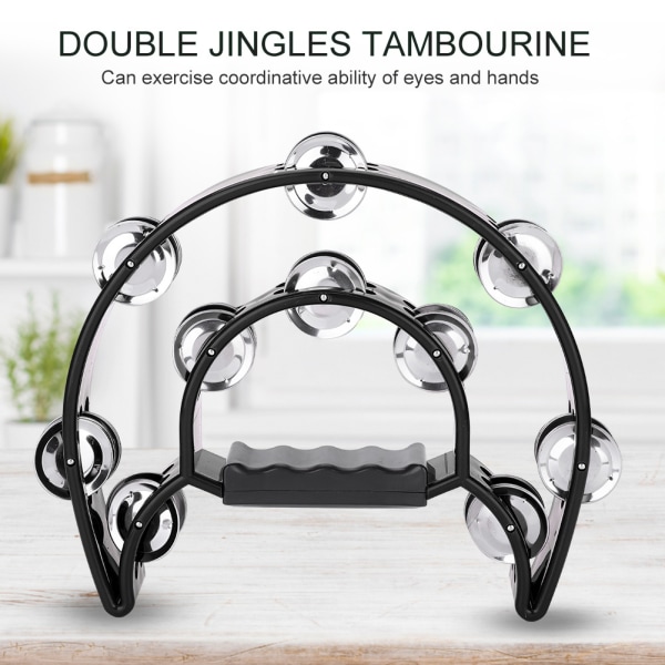 Double Row Jingles Handbell Tambourine Perkusjon Musikkinstrument (svart)//+
