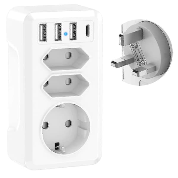 7-i-1 reseadapter med 3 USB och USB-C - Dubai Malaysia Irland kontaktadapter (typ G)