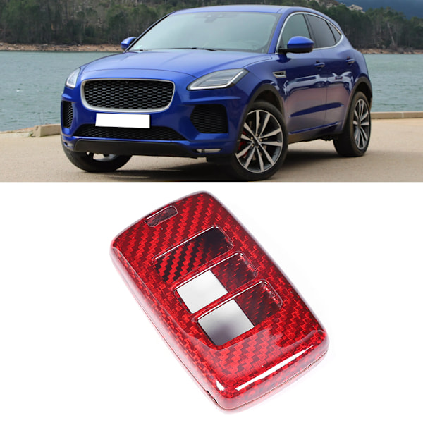 Carbon Fiber Key Shell Case Cover Trim Biltillbehör Röd Passar för Jaguar E PACE