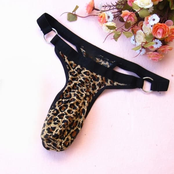 Leopardfarvede herre-stringtrusser, T-ryg undertøj med bulepose, jockstrap