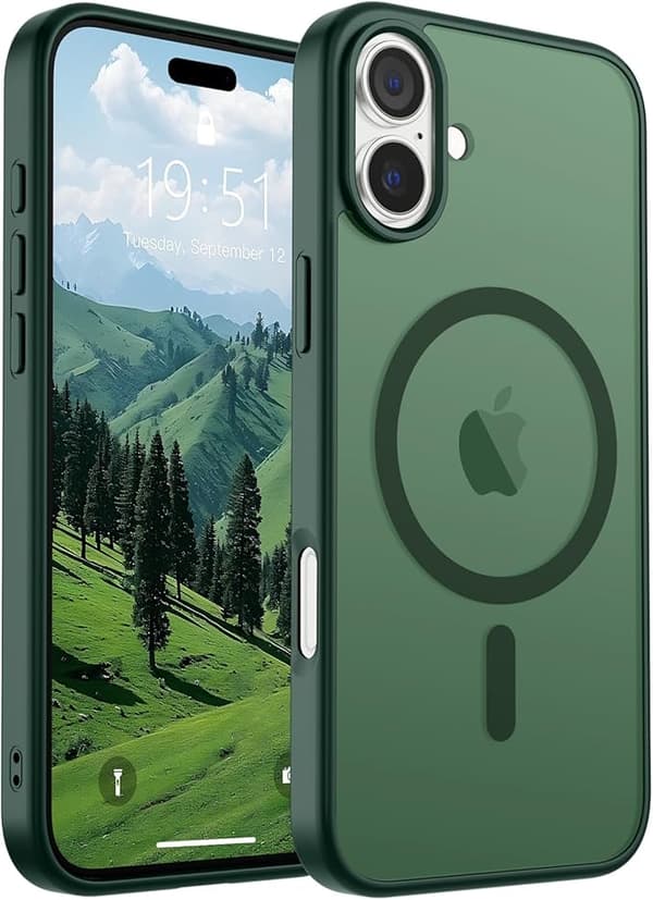 SUPFINE Magnetic Case for iPhone 16 with Screen Protector, MagSafe Compatible, Military Grade Drop Protection, Matte Shockproof, Forest Green forest green iphone16