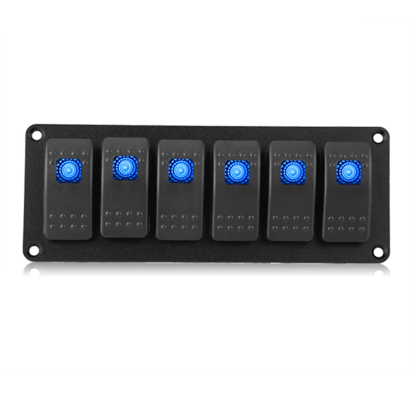 12-24V 6 Gang Rocker Switch Panel til Bil RV Båd Yacht Marine Blå LED