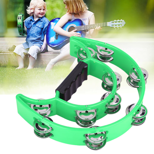 Double Row Jingles Handbell Tambourine Perkusjon Musikkinstrument (grønn)//+