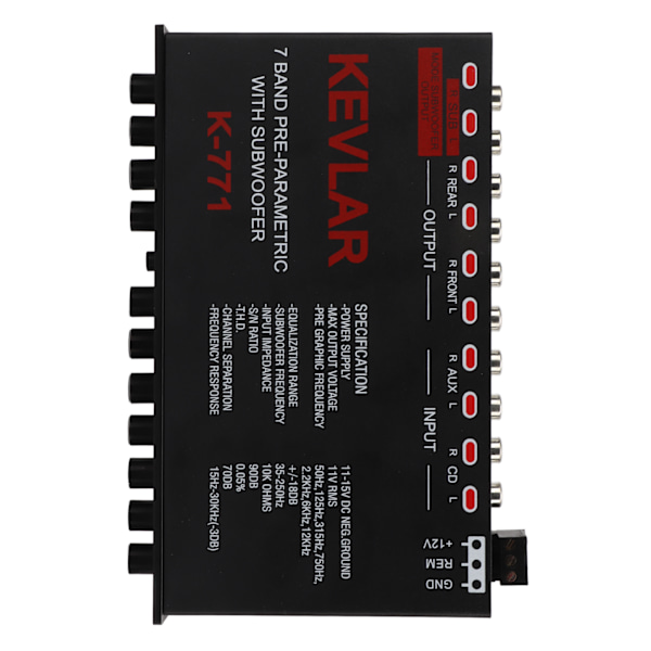 Bildekvaliserer for bilstereo, universell, lavpass, 7-bånds, variabel forsterkningsjustering, høyt nivå inngang, EQ for stereosystem