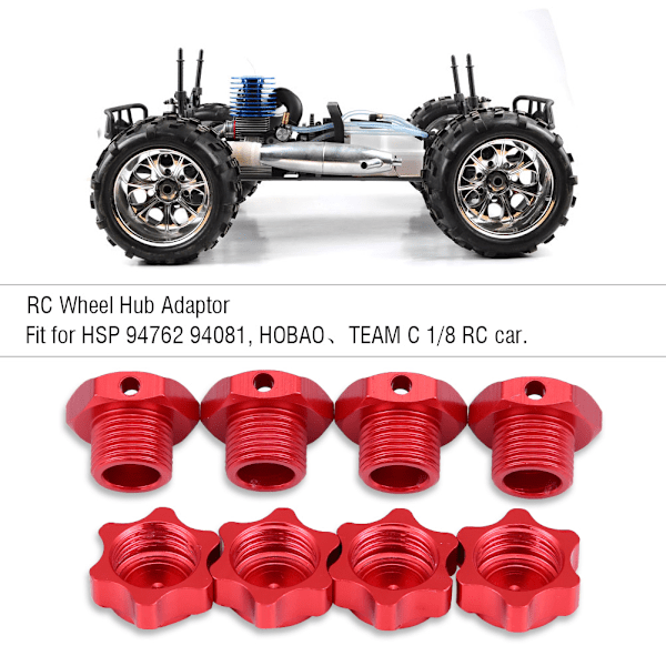 17mm Pyörän Hex-napojen sovittimen mutterit pölynkestävällä suojalla HSP HOBAO TEAM C 1/8 RC-autolle (Punainen)