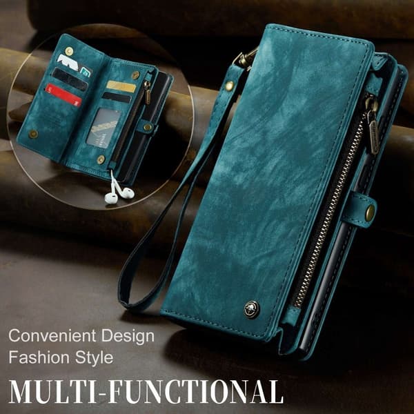 【BEMS】Multifunktionell plånbok TPU + konstläder mobilfodral blå kompatibel med S21 FE