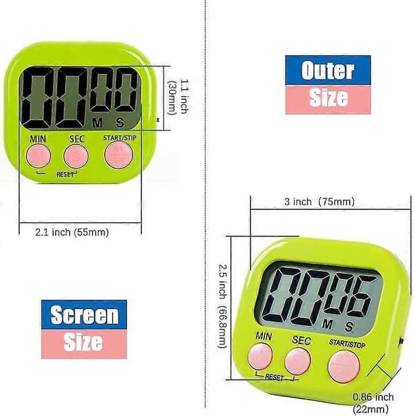Magnetisk køkkentimer med stort LCD-display, timere til madlavning, studier, høj alarm og nedtællingstimer Grøn-QJWL