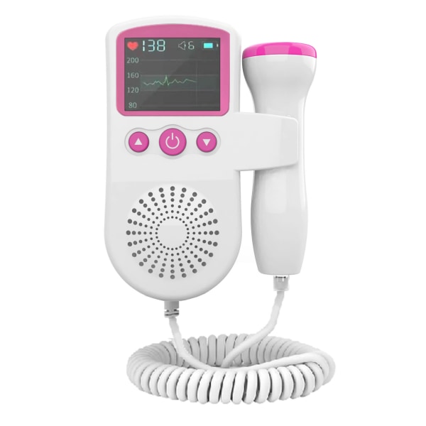 Hjemmeføtal Doppler, Baby Pocket Heartbeat Doppler Heart Monitor for graviditet og test Clear T501 Pink (curved version)