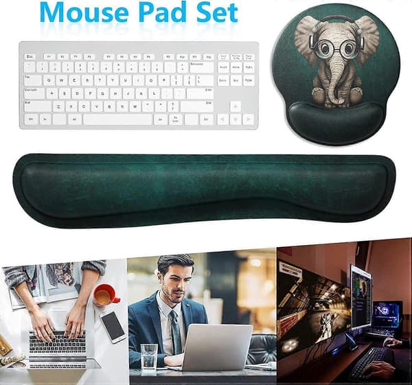 Gamingmusematte med håndleddsstøtte, tastatur og musematte med håndleddsstøtte, ergonomisk musematte, glatt vanntett lycra-overflate, søt elefant