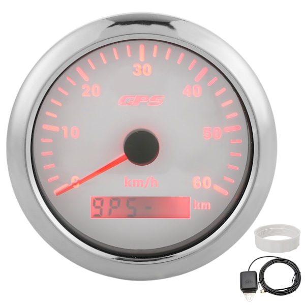 85mm GPS-hastighetsmätare 0‑60KM/H LCD-display med kilometerräknare och justerbar bakgrundsbelysning för bilar, båtar 9‑32V DC Vit