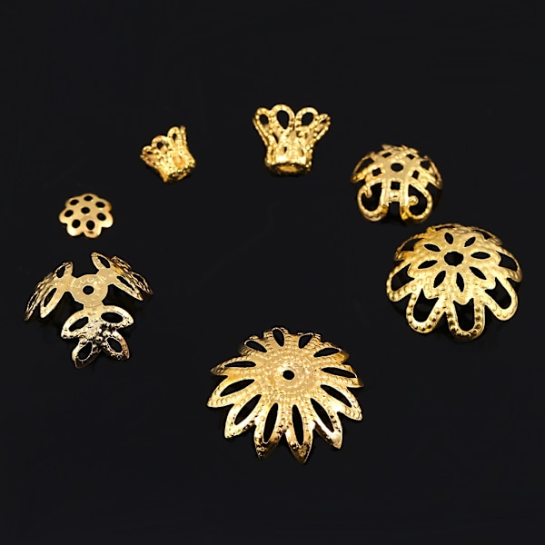 300 st Blommaformade Distanspärlor för Smyckestillverkning Metalltillbehör (Guld)