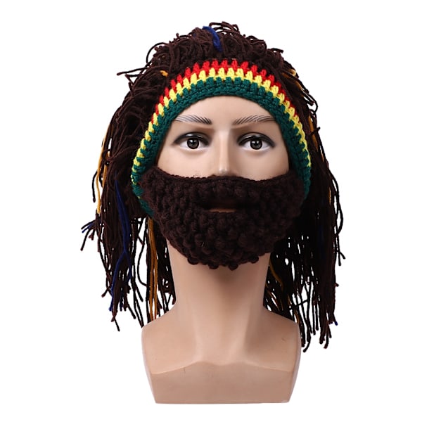 Funny Creative Interesting Handmade Wig Hat Dreadlock Periwig Whiskers Beard Wig Hat (Coffee)