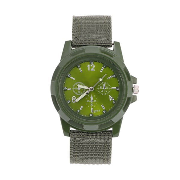 Elektronisk analog watch Rund Nylon Armband Militär Armbandsur (Army Green)-+