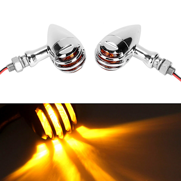 1 par Retro Style Universal Blinklys Lampe Motorsykkel Modifikasjonstilbehør Sølv