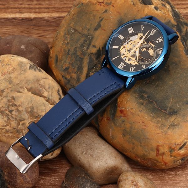 FORSINING Automatisk Mekanisk Klocka Vattentät PU-Läderarmband Herrar Armbandsur