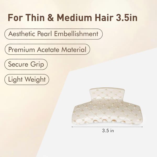 Krämvit pärlhårklämma för tunt och medelstort hår med säkert grepp och elegant rektangulär design