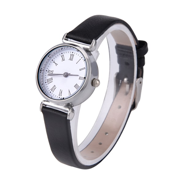 Exklusiv Liten Enkel Mode Kvinna Klocka Retro Läder Mini Armbandsur (Svart)