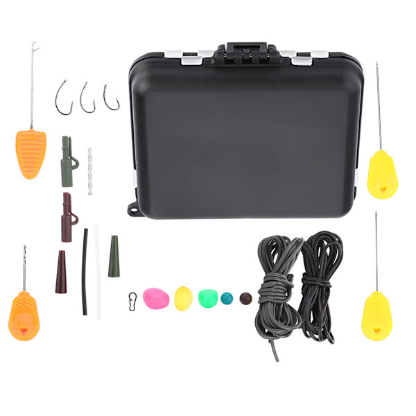 Karpfiskeutrustning Tackle Box Vikter Klippar Betesnålar Krokar Swivel Rigg Kit (med betesnål)