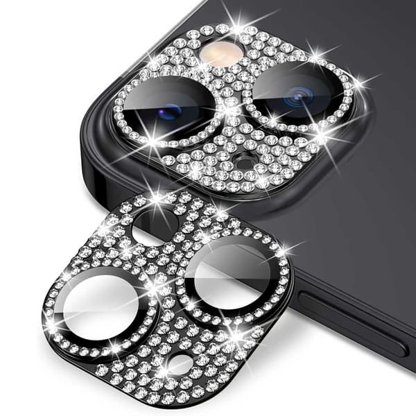 Kompatibel med iPhone 15/15 Plus Kamerabeskyttelse Hærdet Glas Bling Sort sort[BEMS] black