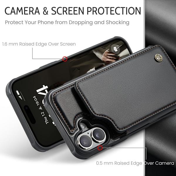 【BEMS】CASEME Compatible with iPhone 16 Plus Case RFID Kickstand Wallet Black 83