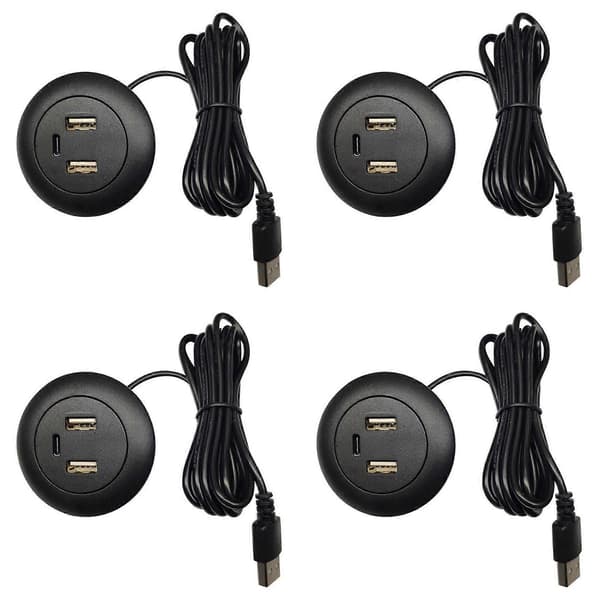 4X skrivebordshul indbygget USB-hub Type-C USB-oplader 3-i-1-splitter