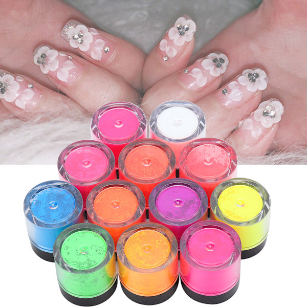 12 Farver Negle Fosforpulver Halloween Neglekunst DIY Fluorescerende Pulver Manicure Værktøj 12 Farver