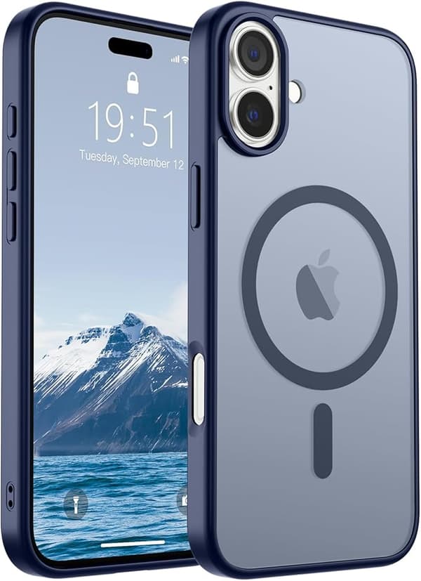 SUPFINE Magnetic for iPhone 16 Case with Screen Protector, MagSafe Compatible, Military Grade Drop Protection, Matte Shockproof, Navy Blue Navy Blue iphone16