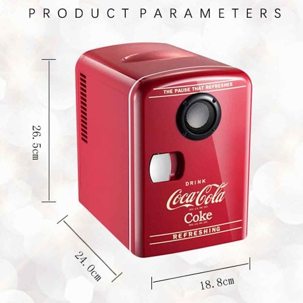 Coca-Cola 12V Portable 4 Liter/6 Can Thermoelectric Mini Fridge/rmer With Bluetooth Speaker