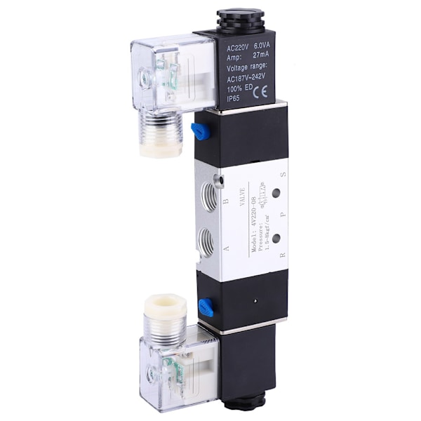 4V220-08 1/4\" Inlopp/Utlopp 1/8\" Avgas Pneumatisk Solenoidluftventil 2 Positioner 5 Vägar (AC220V)
