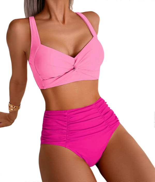【BEMS】Dame Bikini Sæt Twist Front Todelt Badedragt Rosarød M Rose red M