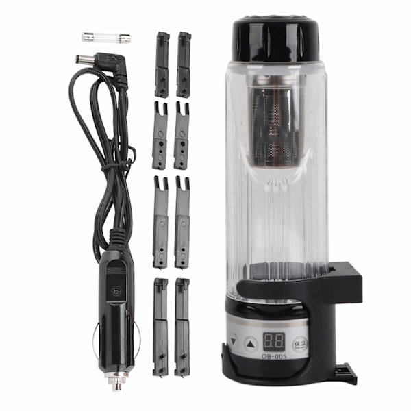 Bärbar Elektrisk Bilvattenkokare - 12V / 24V, 95W, 420ml, Resemugg Varmvattenkopp (Svart)