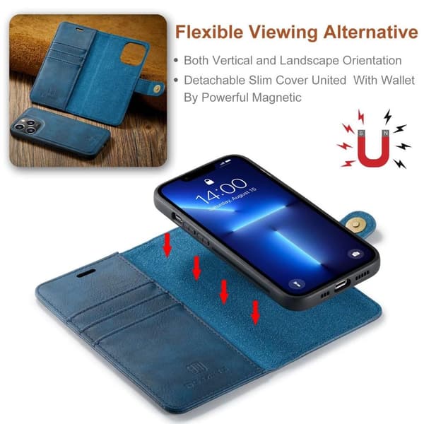 【BEMS】DG MING Kompatibel med iPhone 15 Pro 2-i-1 Magnet Plånboksfodral - Blå Blå blue