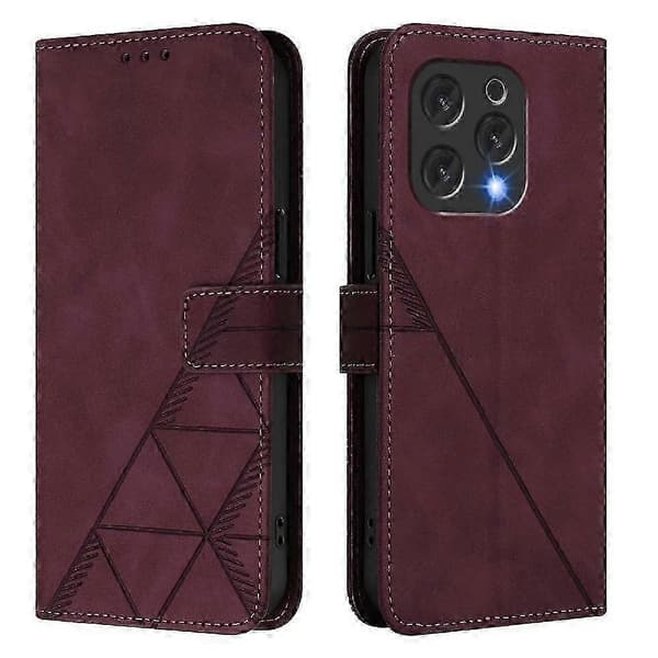 Doogee N55 Plus plånboksfodral, 3D-präglat fällfodral med kortfack, magnetspänne och handledsrem wine