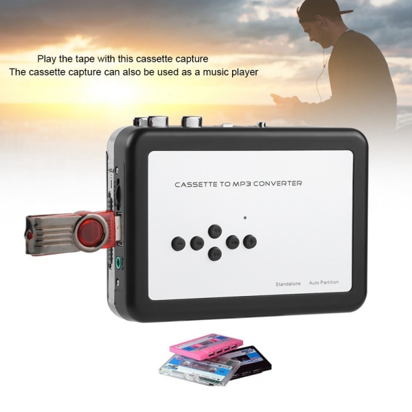 Kannettava kasettinauha MP3-muuntimeksi USB muistitikku Capture Audio Music Player ++