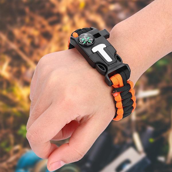 Paracord Överlevnadsarmband för Män Kvinnor Utomhus Bangles Wrap Umbrella Rope (Orange Svart)