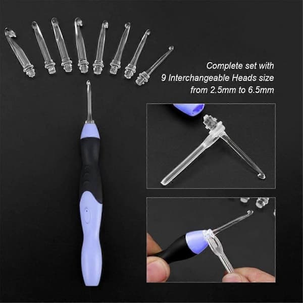 【BEMS】11-in-1 LED Crochet Hook Set, 9-in-1 USB Rechargeable Crochet Hooks with Light Hand-Woven Sewing Tools