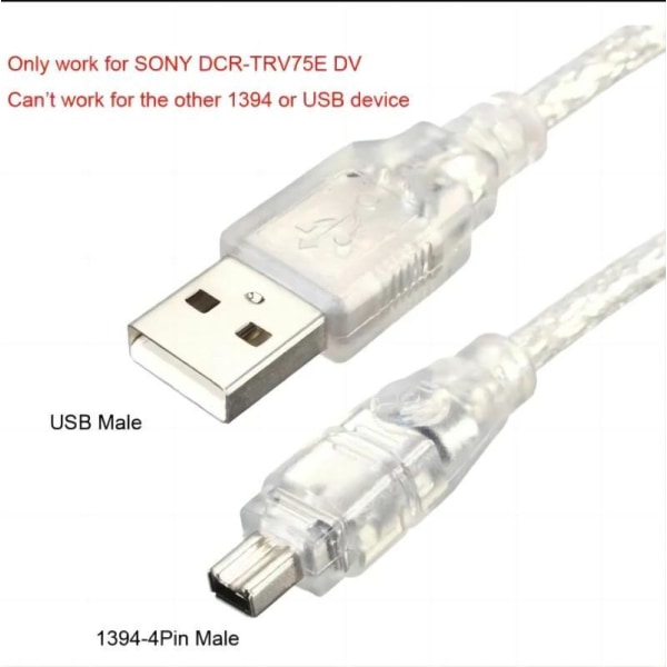 2-pice USB han til Firewire IEEE 1394 4 ben han iLink adapterkabel til Sony DCR-TRV75E DV
