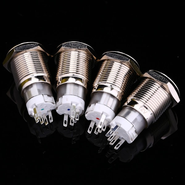 1 stycke 16mm 1NO 1NC Koppling 12V Metall LED Vändströmbrytare Låsande Tryckknapp