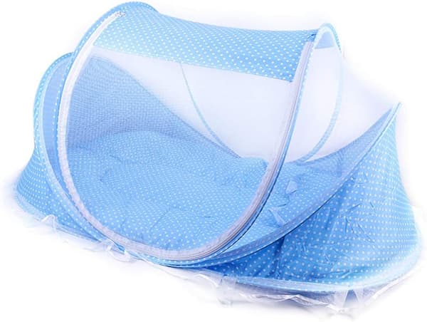Bærbart, foldbart baby-sengennet i polyester, rejseseng til nyfødte (himmelblå)