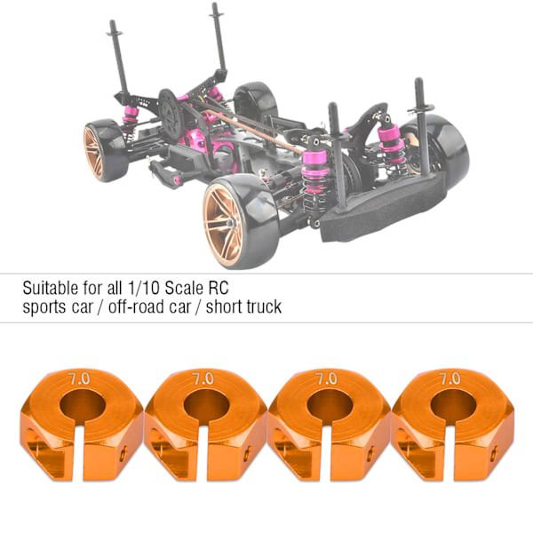 12 mm:n universaali pyörän kuusiokolosovitin HSP Sakura 1/10 mittakaavan RC-autolle (7 mm, kullanruskea)
