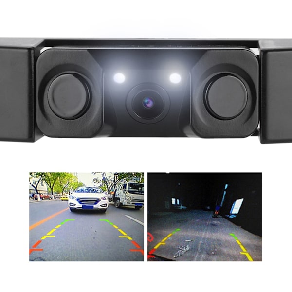 3 i 1 Bil Nummerplade Ramme Parkeringssensor Radar Bakkamera 2LED