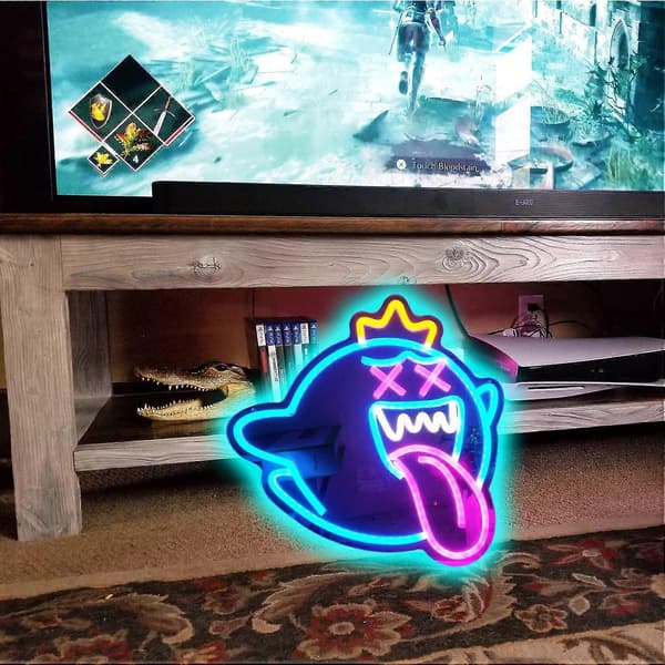 【BEMS】King Boo Neonskylt, Spöke LED Neonskylt med Dimmer, Spel Neonskylt