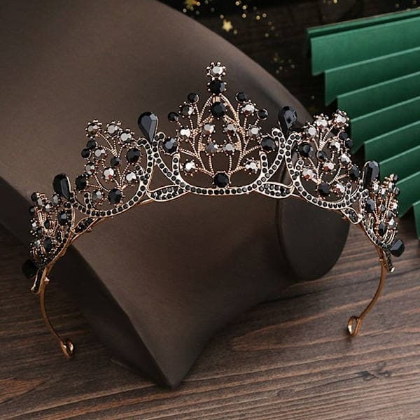 Prinsesskristall Tiara Strass Hårband SVART[BEMS]